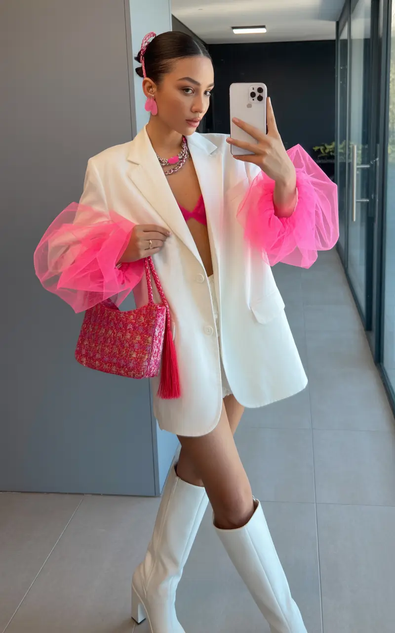 graduation outfit ideas for guest ideas 2026 Bold Pink Tulle Sleeves That Turn Casual Fashion Into a Statement