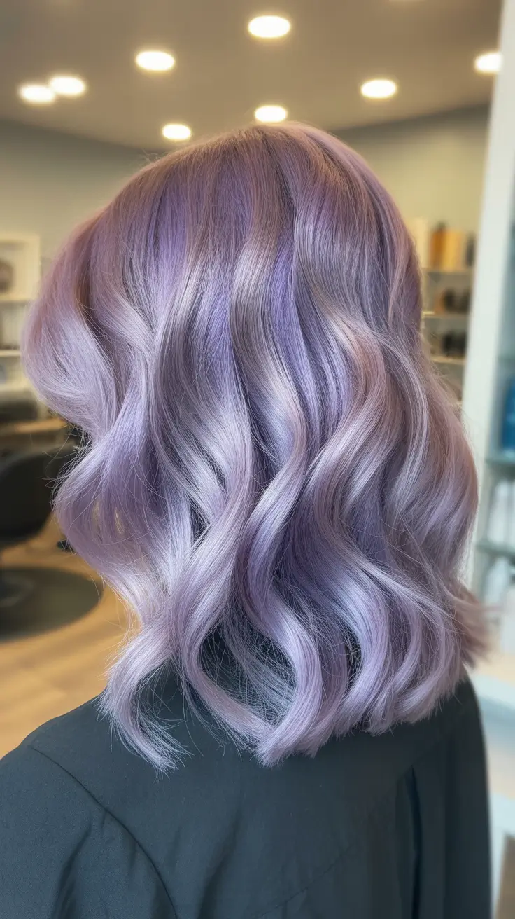 May Hair Color Ideas 2026 Dusty Lavender Waves With a Soft Toned Romantic Finish