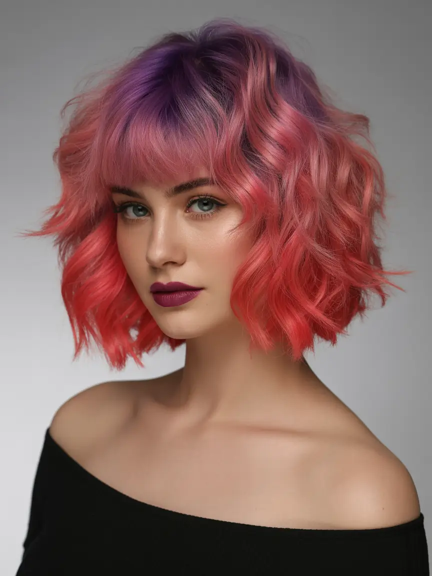 May Hair Color Ideas 2026 Edgy Cherry Cola Bob With Playful Texture
