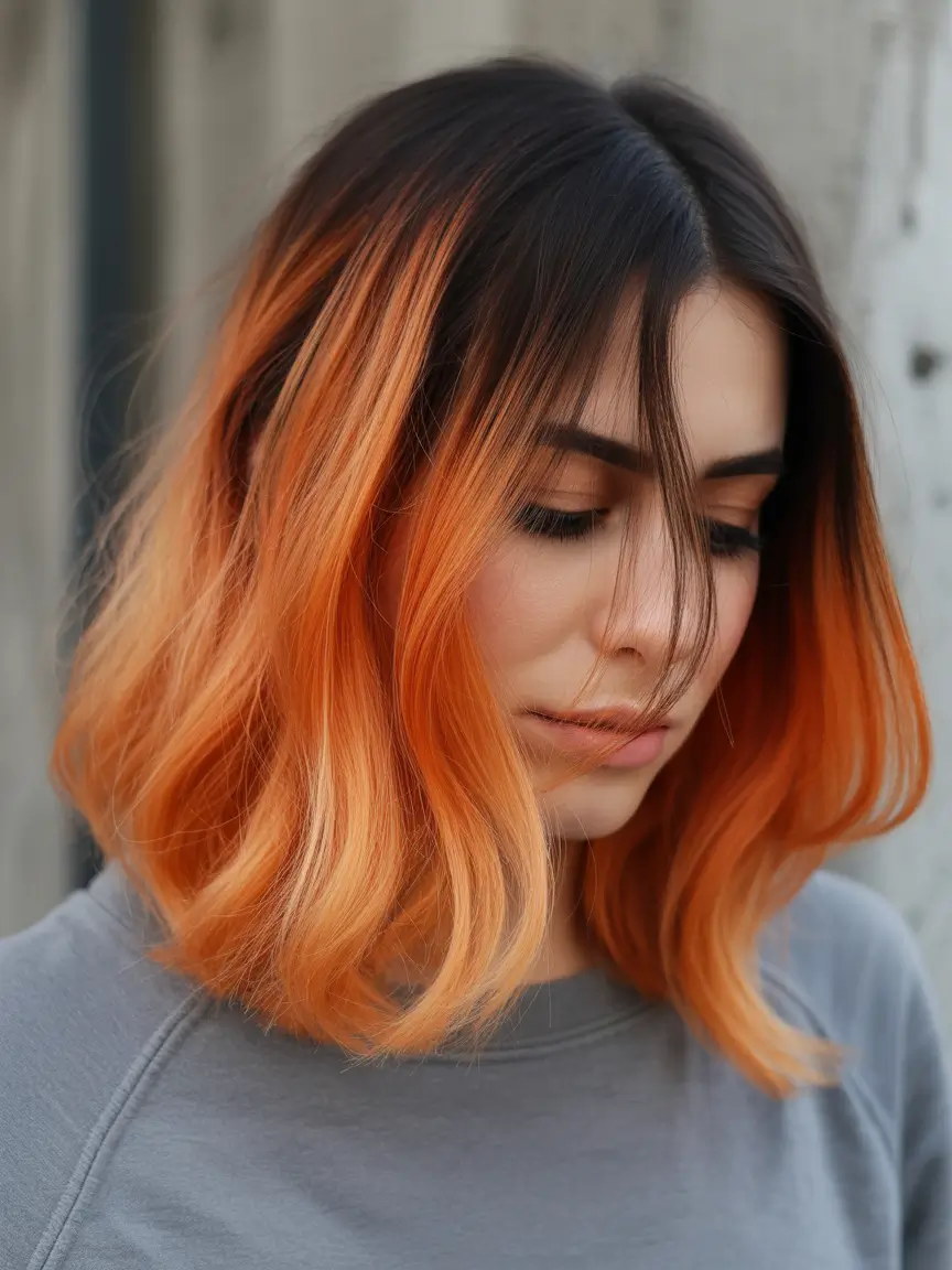 May Hair Color Ideas 2026 Soft Orange Ombre Lob That Feels Like Late Spring Sun
