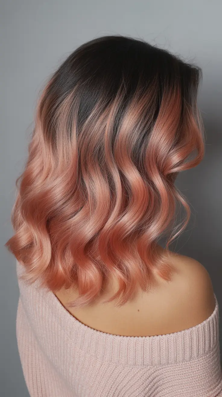 May Hair Color Ideas 2026 Soft Peach Ombre Bob With a Romantic Finish