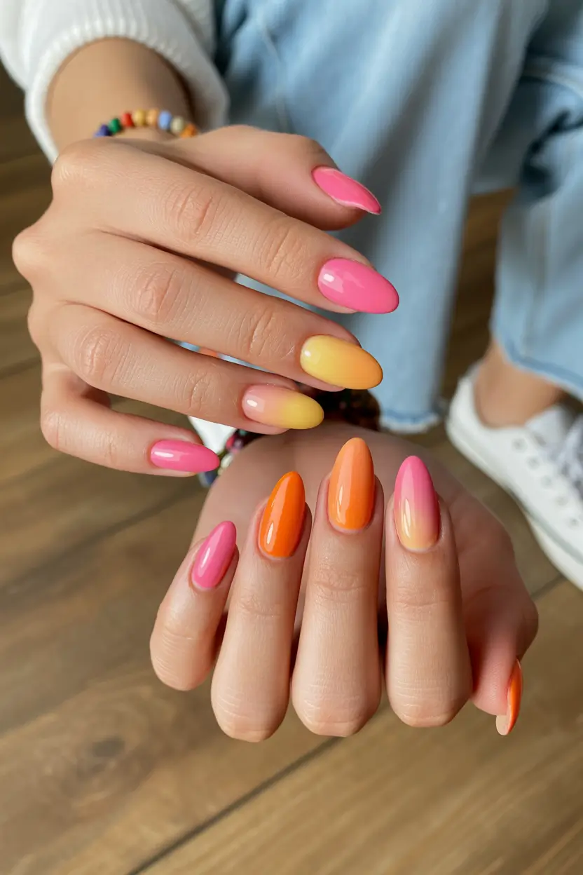 May Nails Ideas 2026 Sunset Ombre Mix That Feels Like Golden Hour