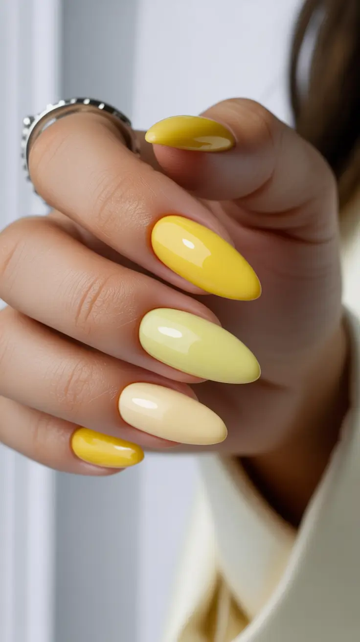 May Nails Ideas 2026 Soft Yellow Gradient for a Light Spring Glow