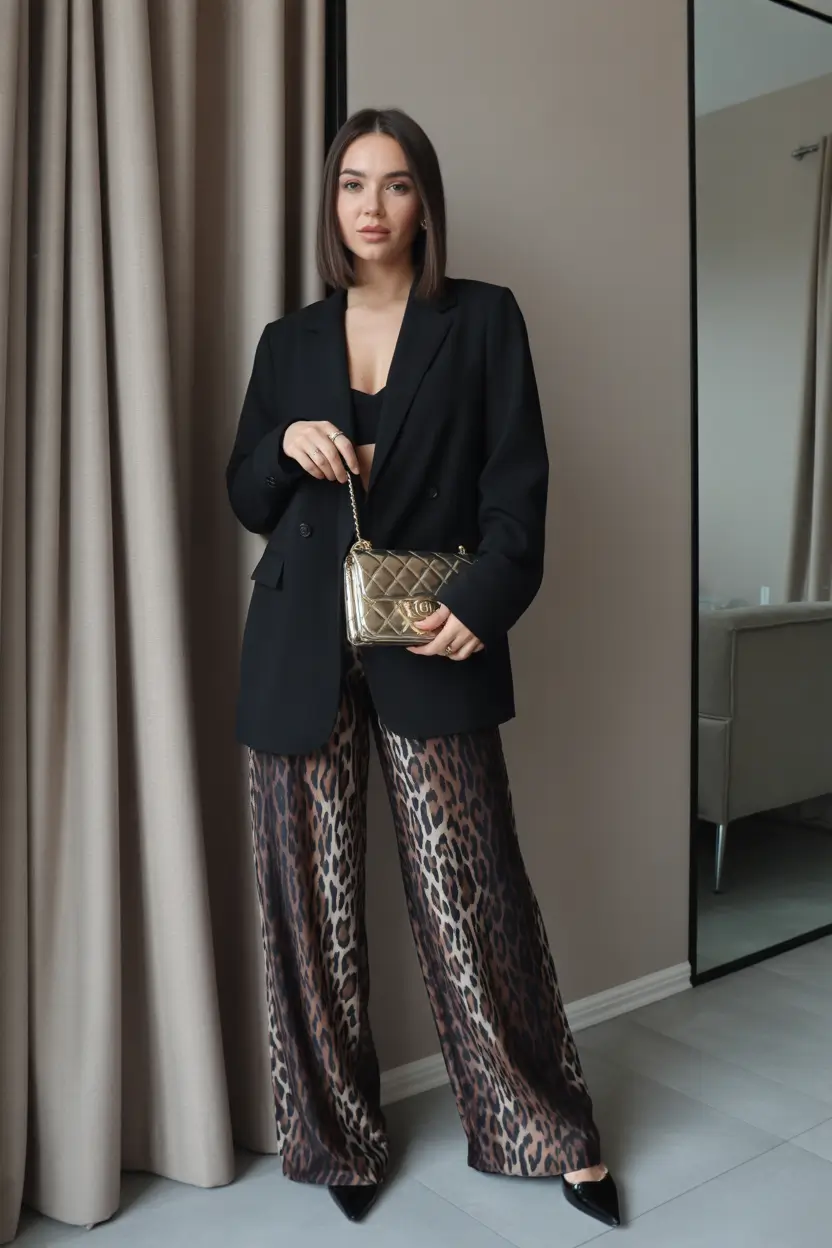 May outfits ideas 2026 Relaxed Blazer With Statement Leopard Trousers