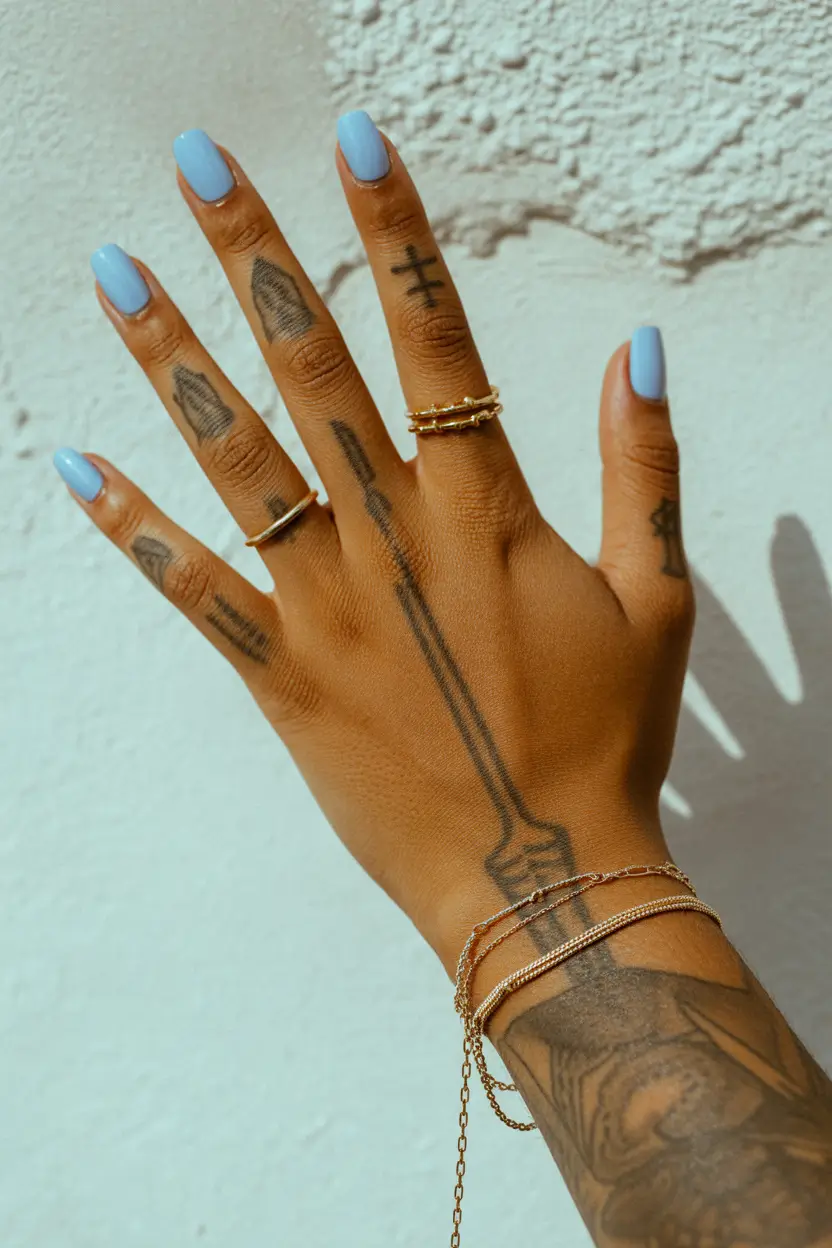 spring nails for brown skin Powder Blue Short Almond Minimal Chic