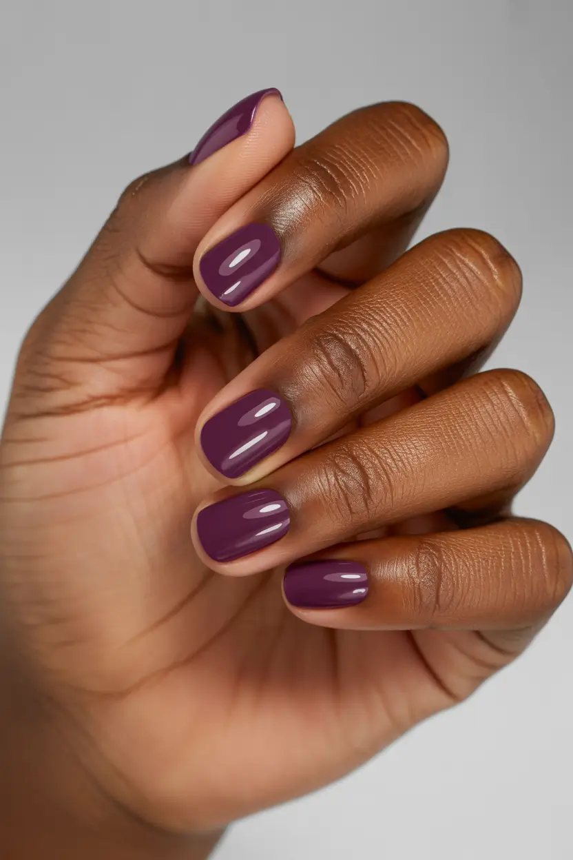 spring nails for brown skin Deep Plum Short Elegance For Transitional Spring Days