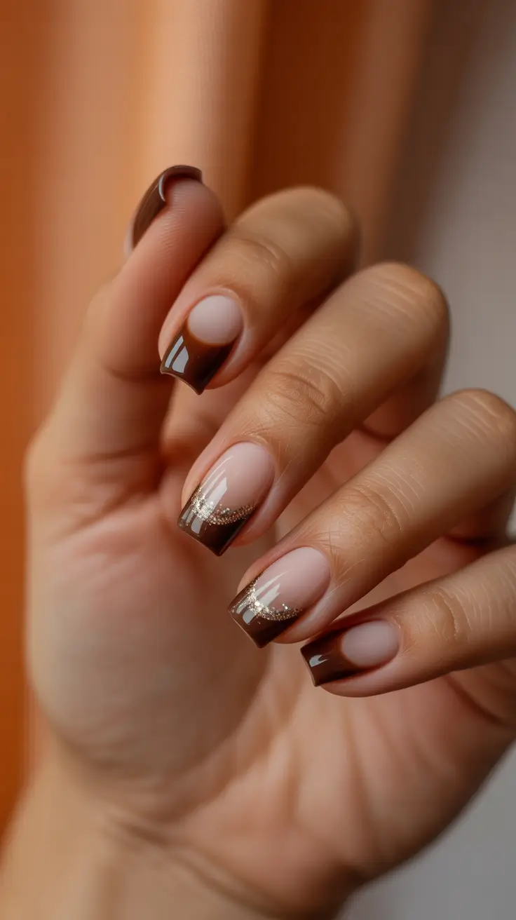 spring nails for brown skin Modern Chocolate French Tip With Subtle Sparkle