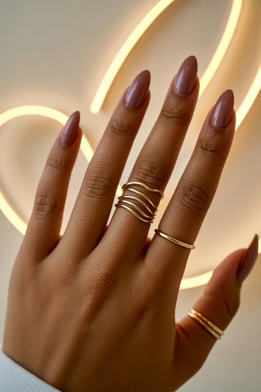 spring nails for brown skin Muted Mauve Almond Sophistication