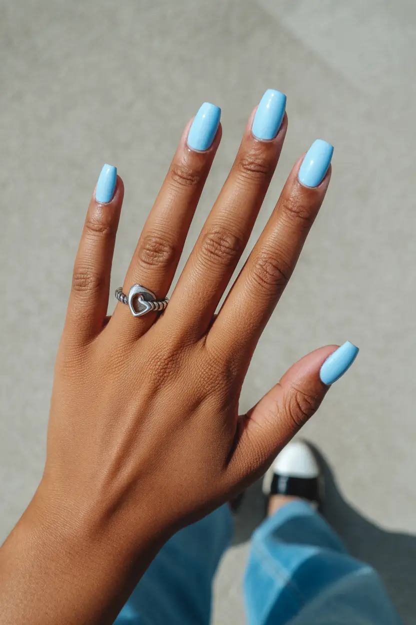 spring nails for brown skin Sky Blue Short Square Statement