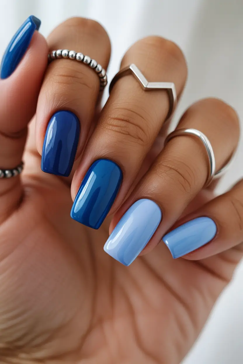 spring nails for brown skin Deep to Light Blue Ombre Drama