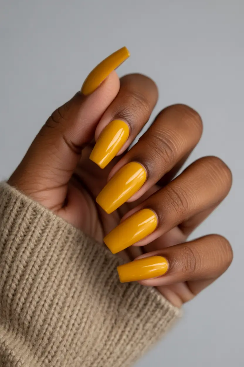 spring nails for brown skin Sunlit Mustard Long Square Confidence