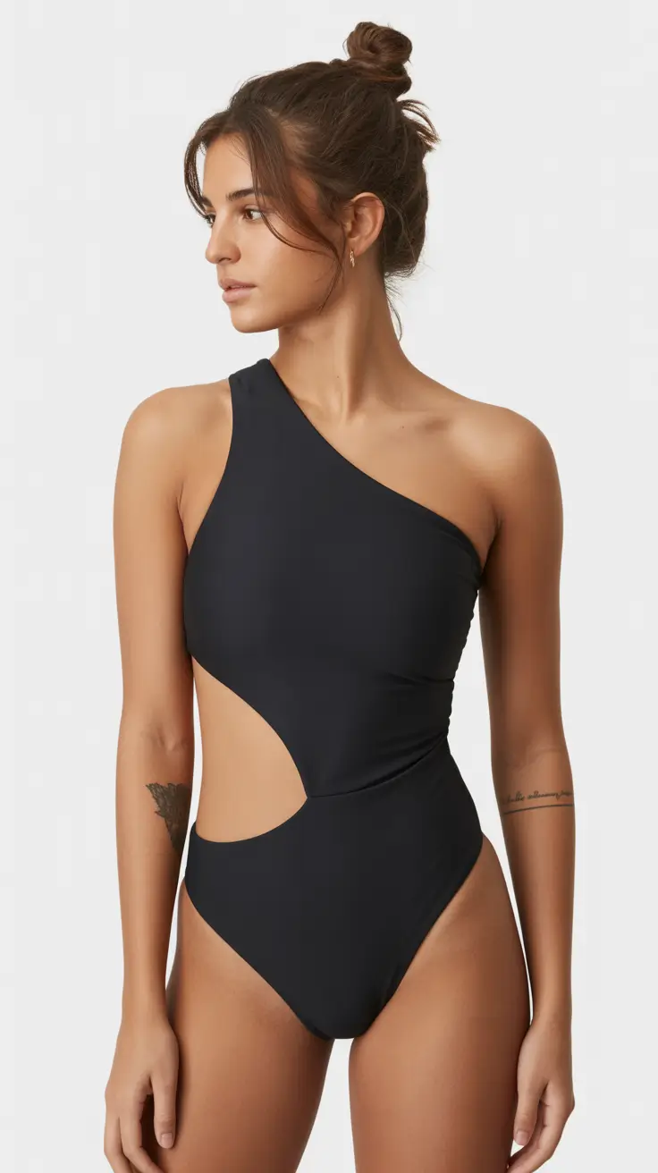 24 one piece swimsuit ideas summer 2026 beach Asymmetrical Black One Piece With Sculptural Cutout