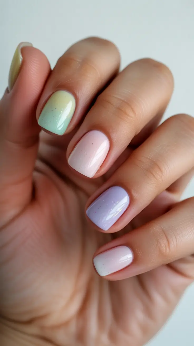 short spring nails Soft Pastel Rainbow Square Nails