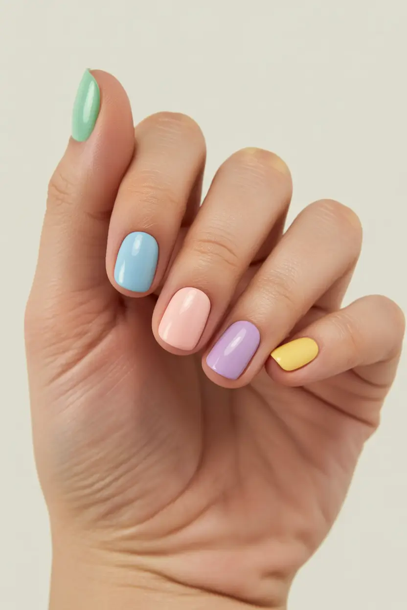 short spring nails Soft Pastel Rainbow Short Spring Nails