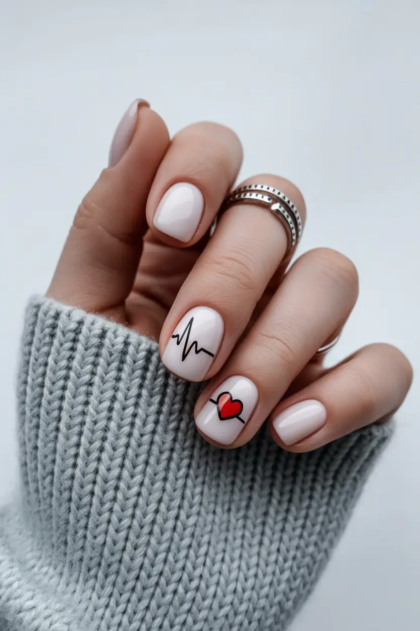 short spring nails Minimal Heartbeat Line Nail Art