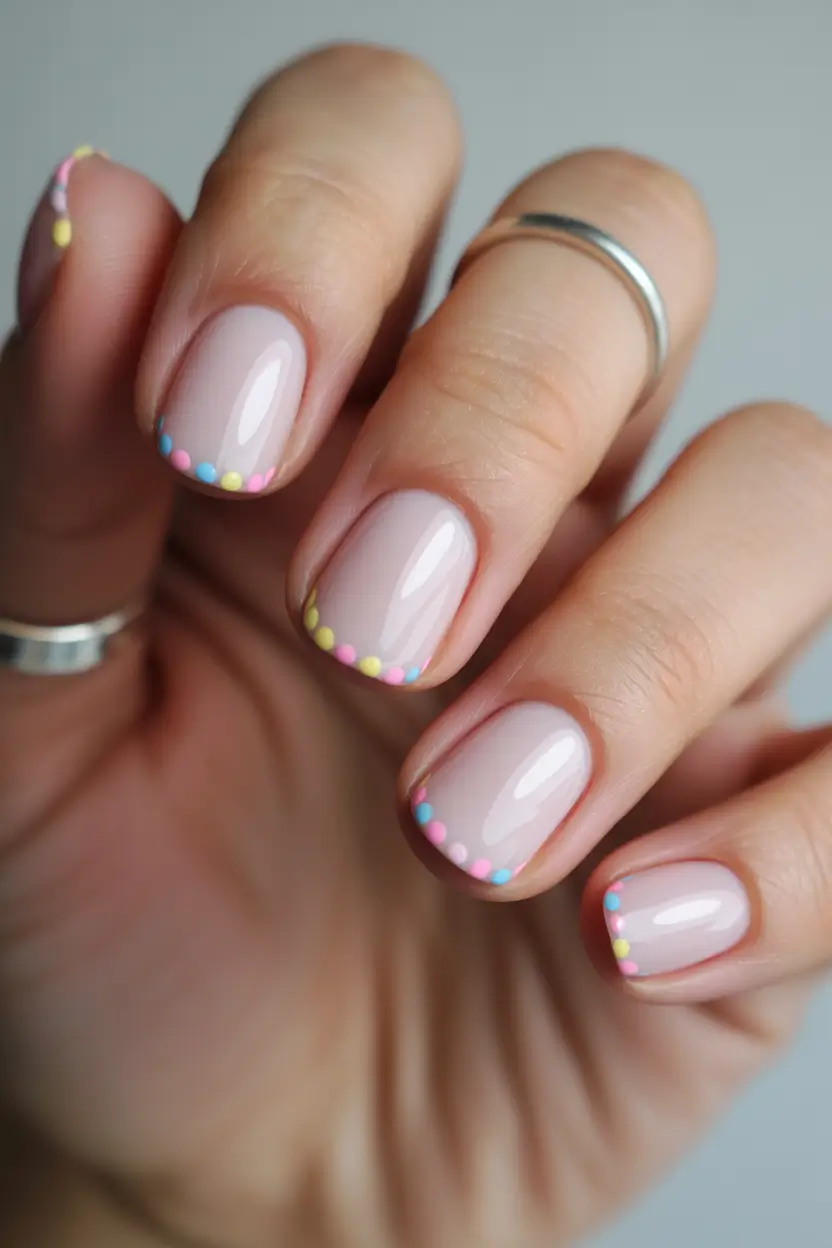 short spring nails Minimal Pastel Dot French Tips