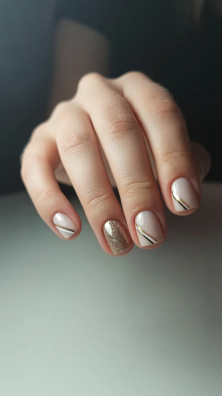 short spring nails Blush Pink And Gold Line Minimal Nails