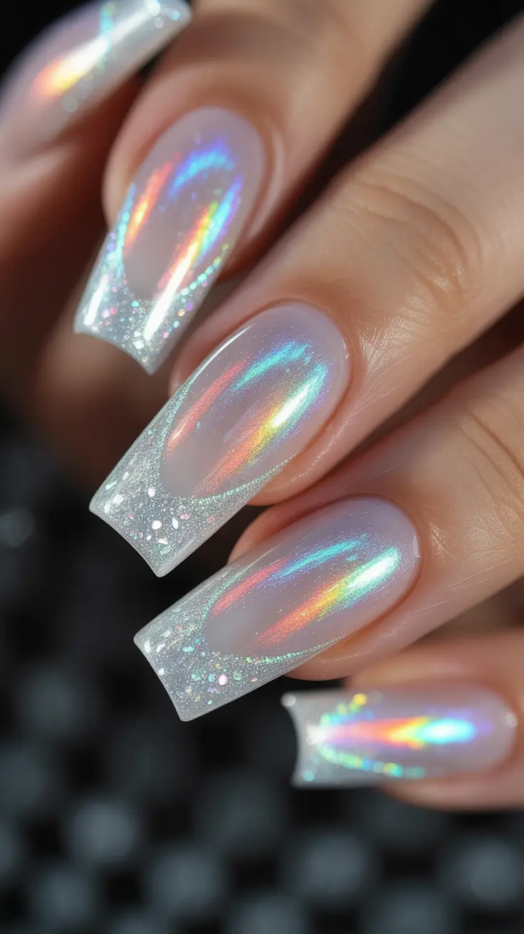 spring aura nails Holographic White Aura Glow for Dreamy Spring Nails