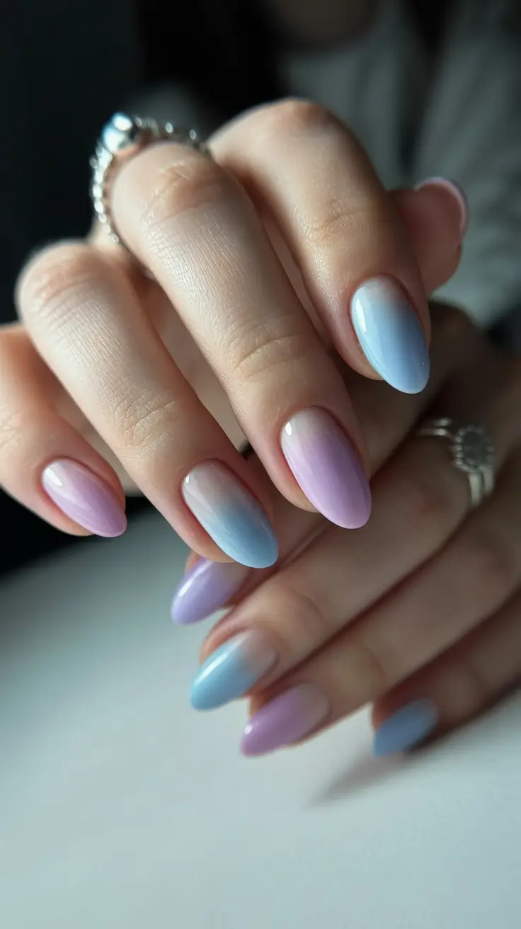 spring aura nails Pastel Baby Blue and Lilac Aura Nails