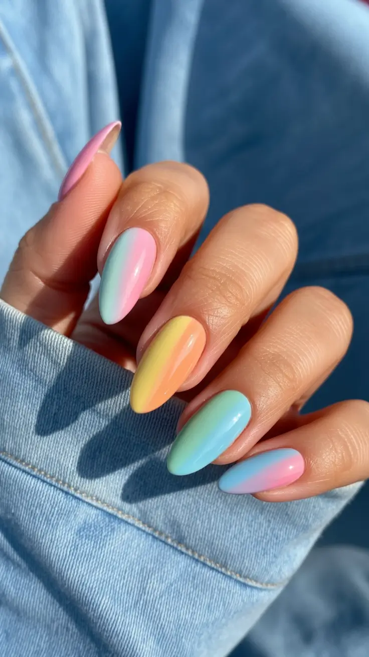 spring aura nails Pastel Rainbow Aura Almond Nails