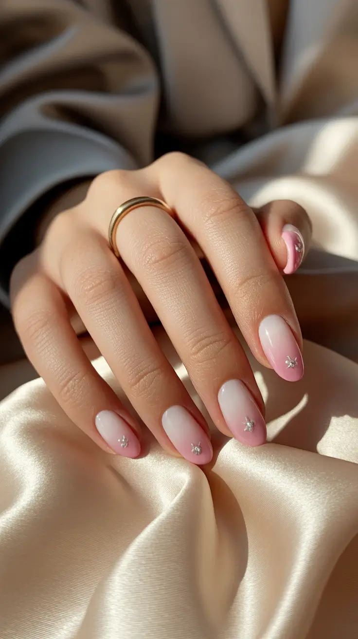 spring aura nails Soft Pink Aura Nails with Minimal Crystal Accents