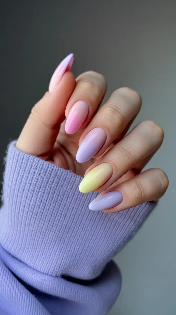 spring aura nails Pastel Rainbow Aura Almond Nails