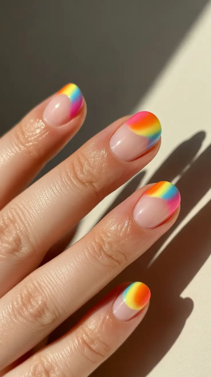 spring aura nails Minimal Rainbow Aura Tips on Short Nails