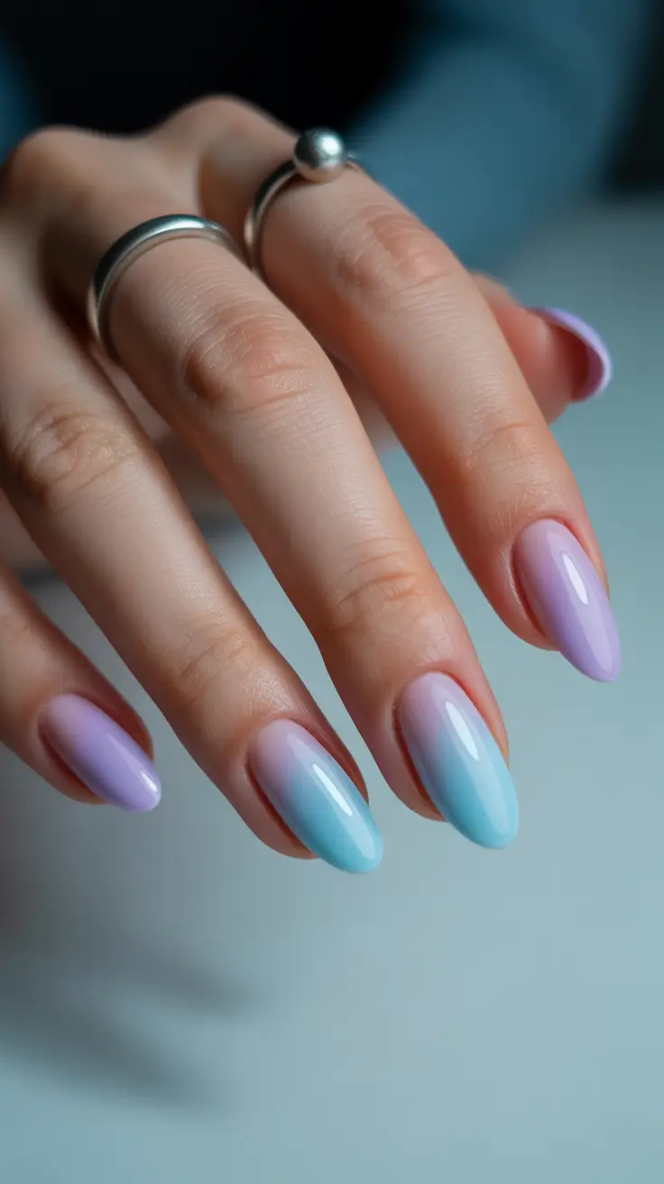 spring aura nails Lavender and Blue Pastel Aura Almond Nails