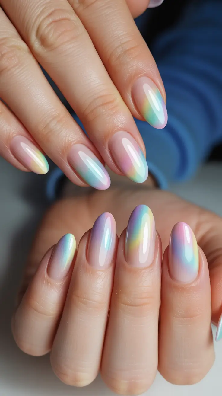 spring aura nails Soft Rainbow Pastel Aura Glow