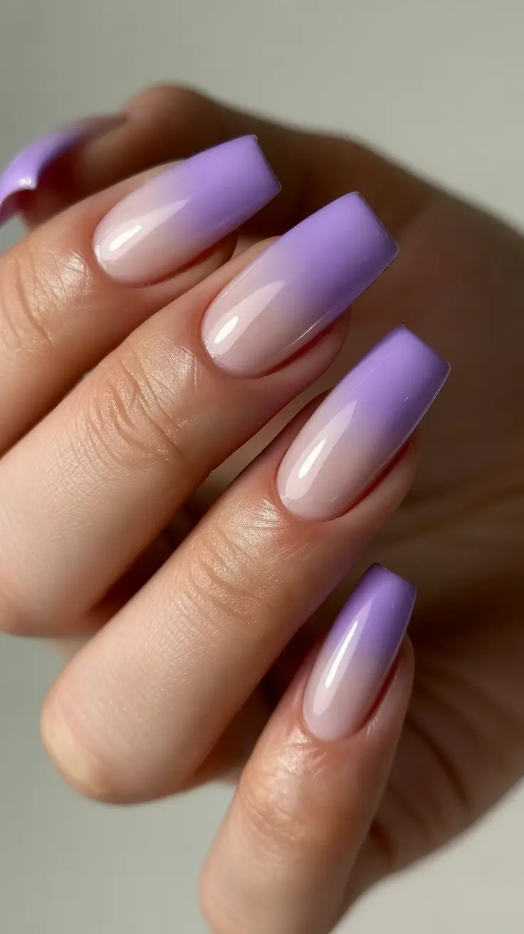 spring aura nails Lavender Ombre Aura Coffin Nails