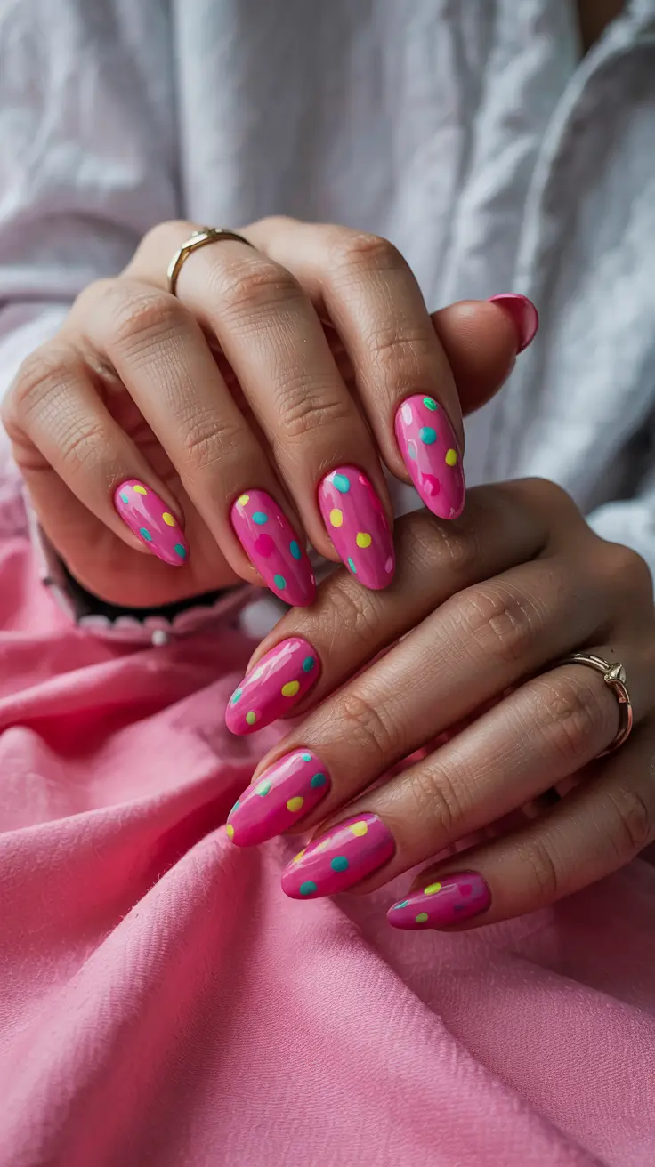 spring hot pink nails Playful Polka Dot Pink Nails With Colorful Spring Energy