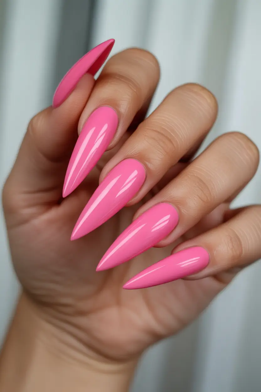 spring hot pink nails Hot Pink Glitter Accent Design