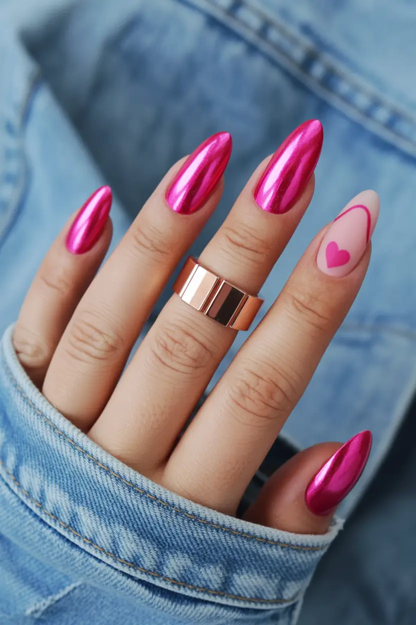 spring hot pink nails Chrome Pink Design