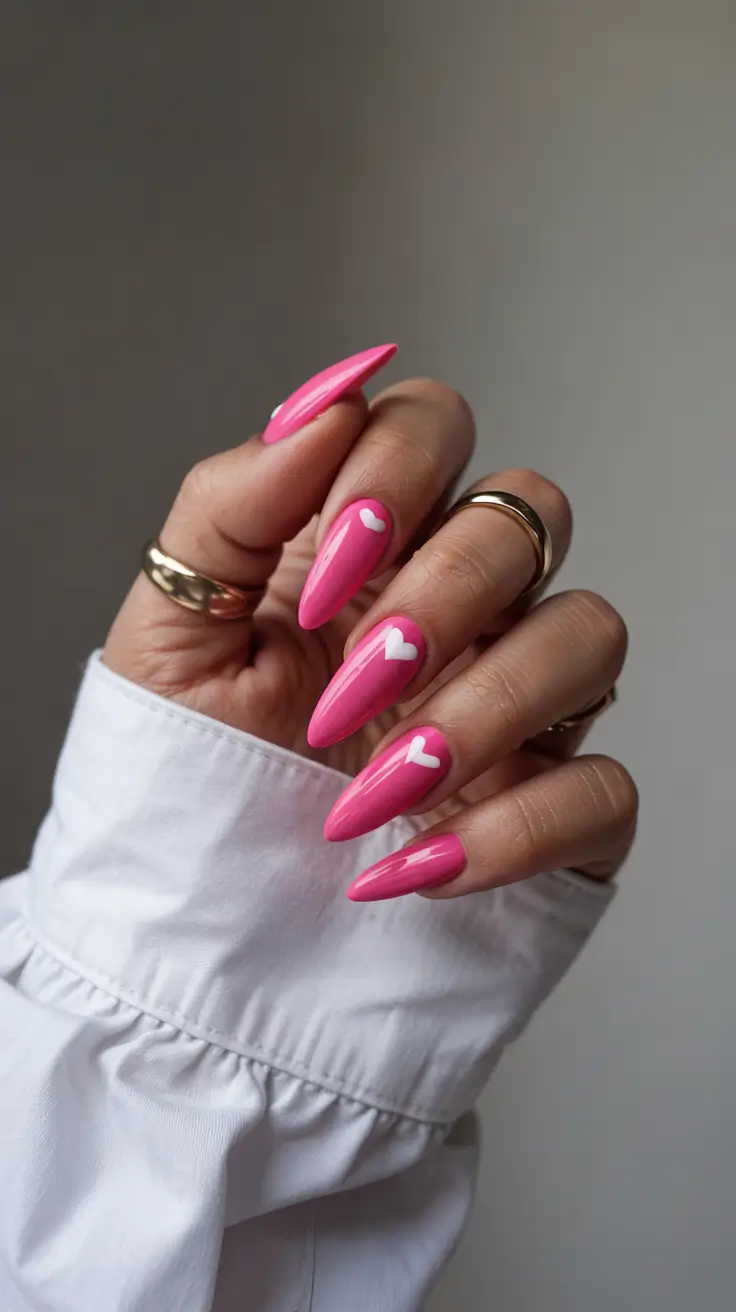 spring hot pink nails Cute Heart Nail Design