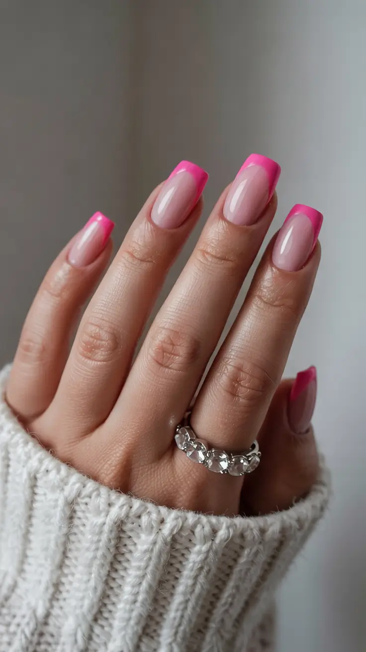 spring hot pink nails Fresh Hot Pink French Tip That Feels Effortlessly Modern