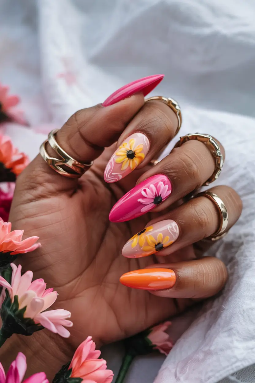 spring hot pink nails Bright Floral Nail Art That Celebrates Spring