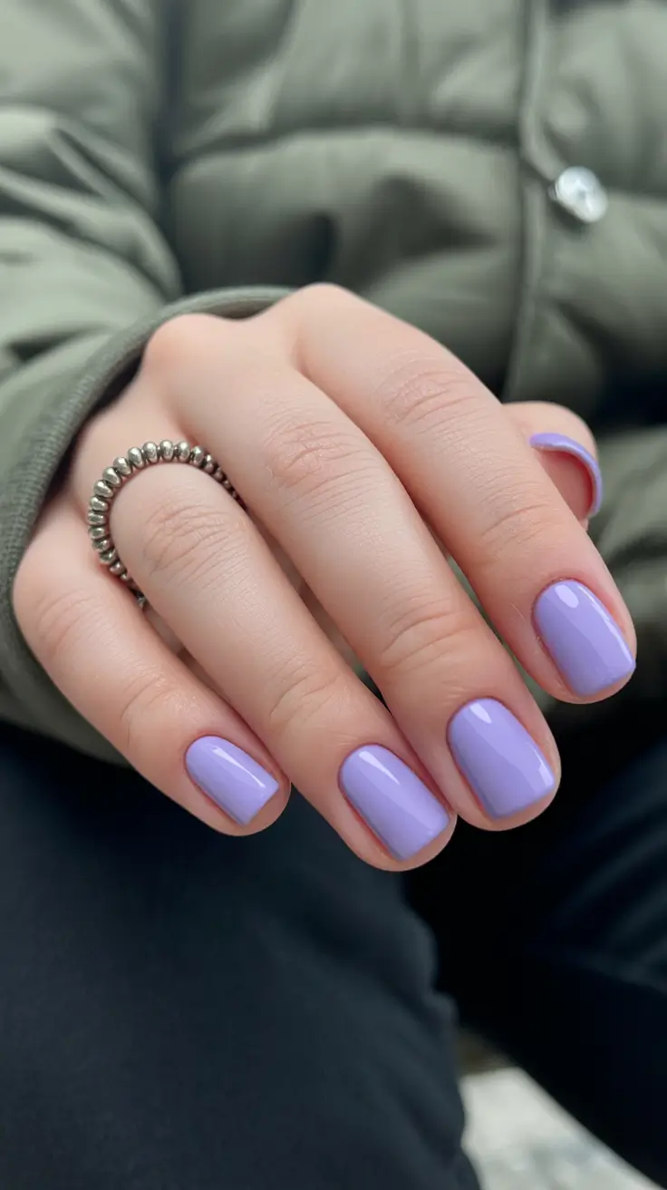 spring nails for pale skin Short Gel Lavender Nails For A Clean Minimal Look