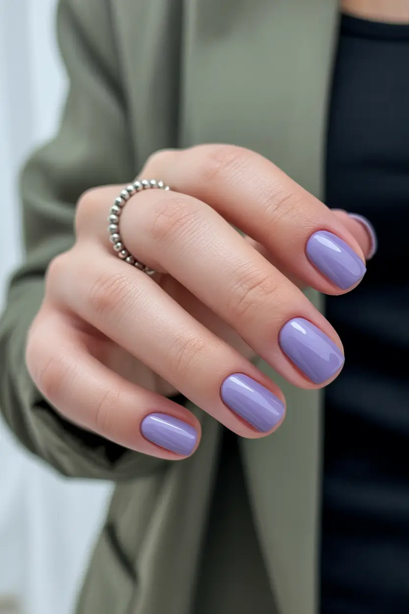 spring nails for work Soft Lavender Short Nails for a Calm and Polished Office Look