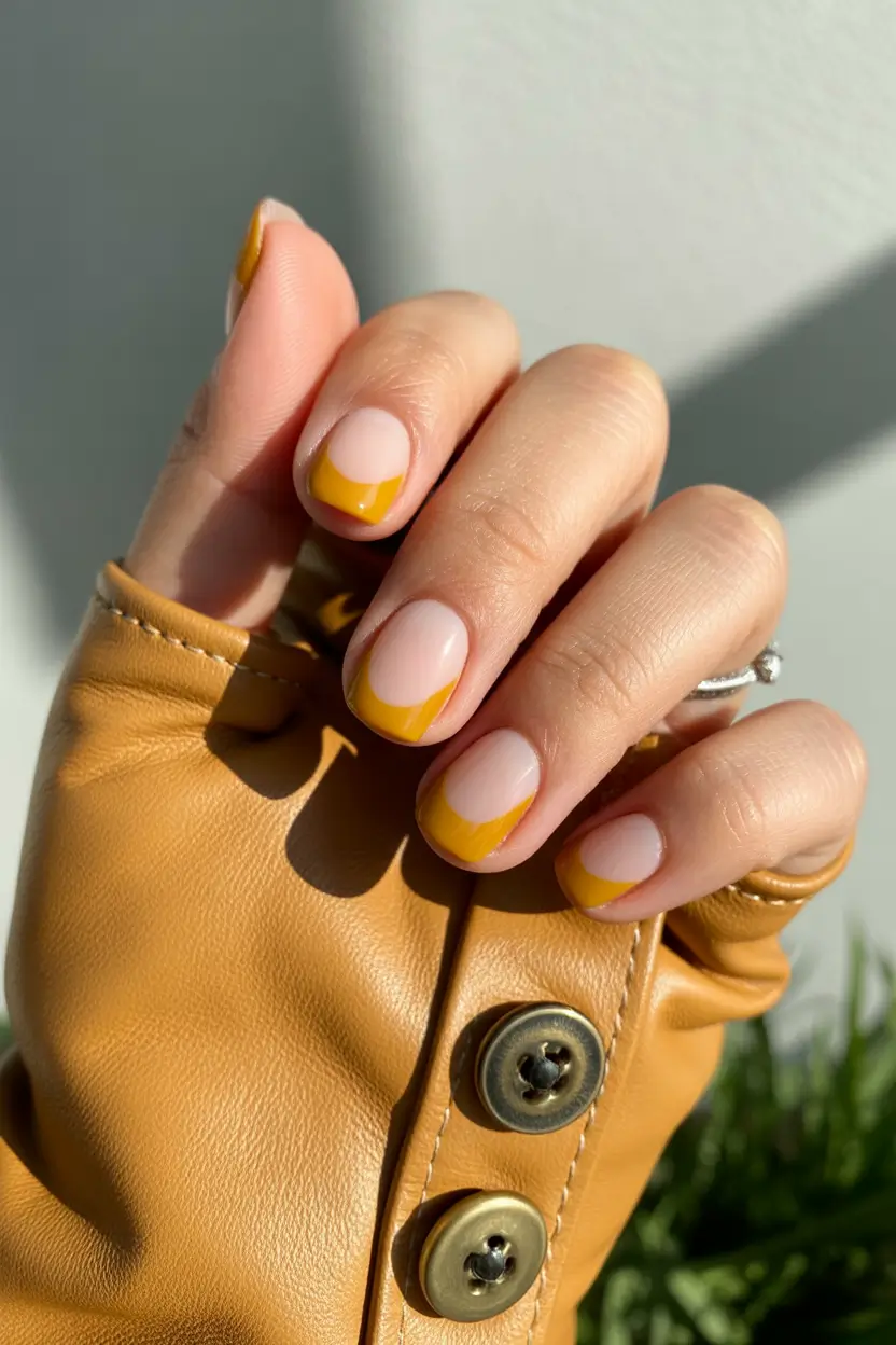 spring nails for work Sunny Mustard French Tips That Add a Modern Twist to Office Nails