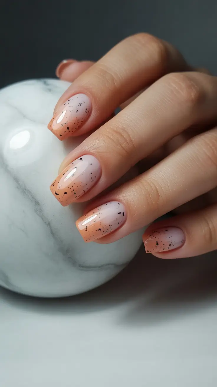 spring nails for work Speckled Nude Nails With Warm Terracotta Tips