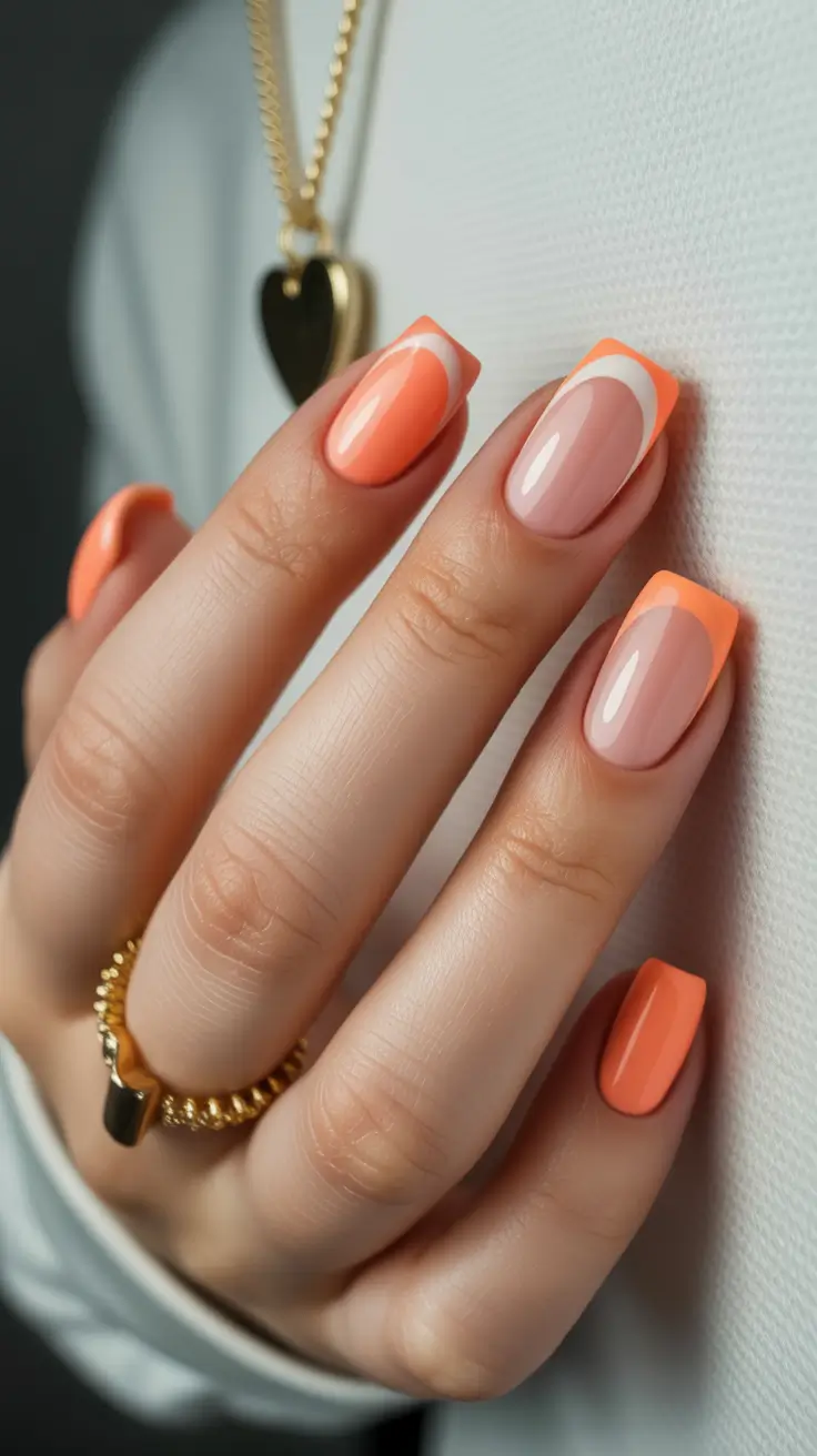 spring nails for work Soft Coral French Nails That Brighten the Workweek