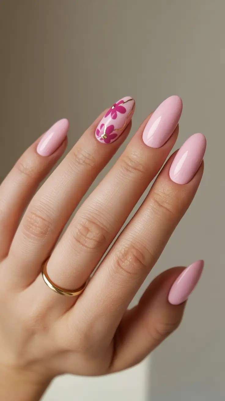 spring nails for work Blush Pink Floral Nails for a Feminine Spring Office Style