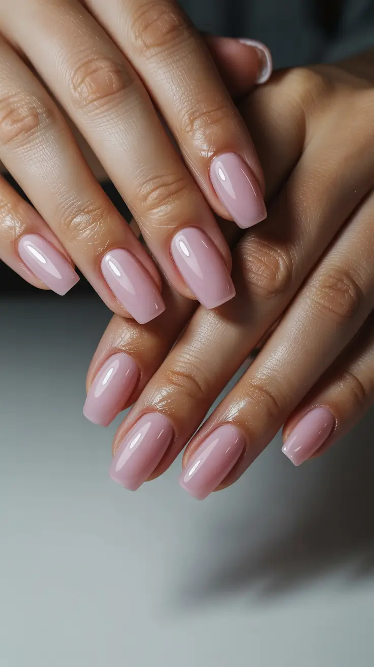 spring nails for work Glossy Nude Square Nails for a Clean Professional Finish