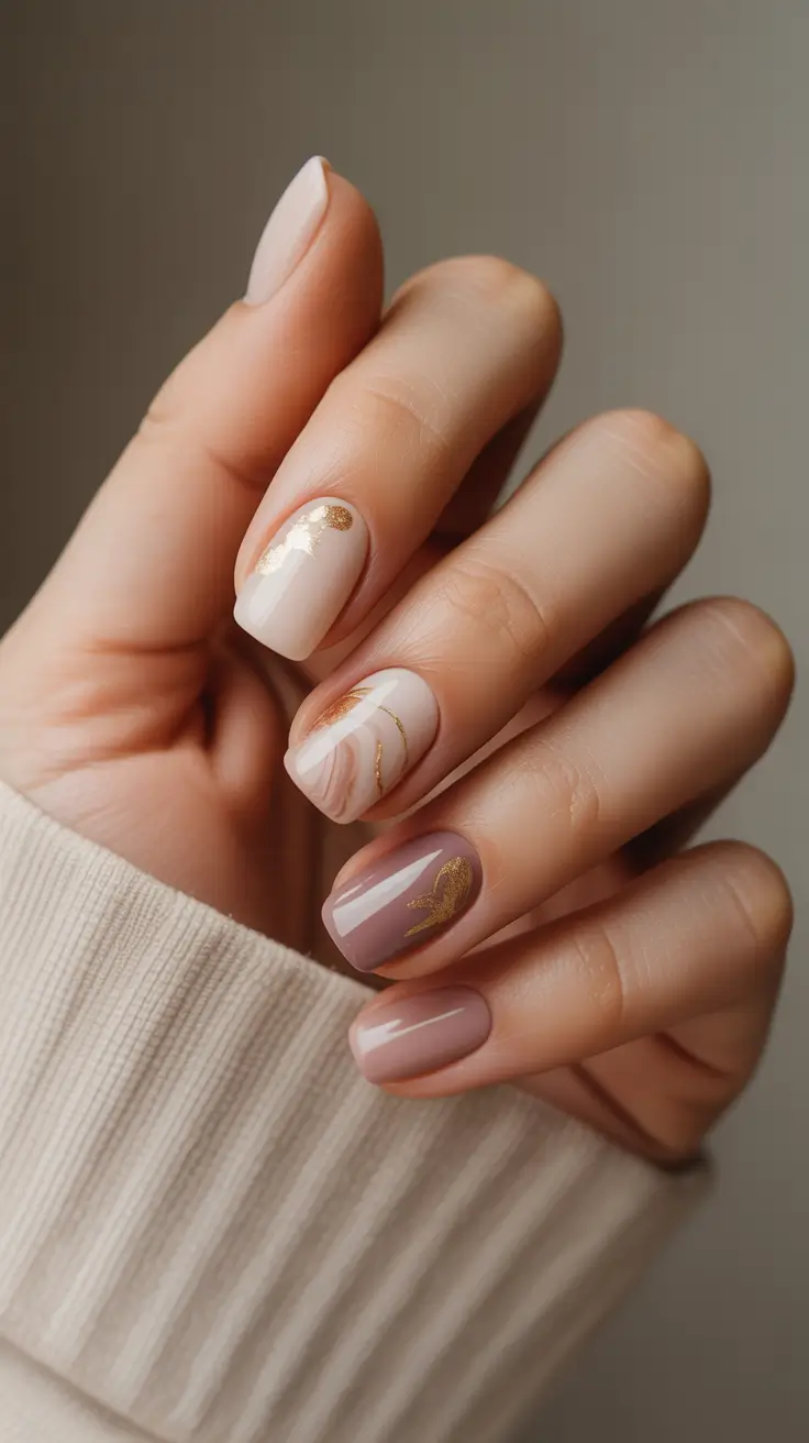 spring nails for work Soft Beige and Gold Minimal Nails for a Refined Office Look