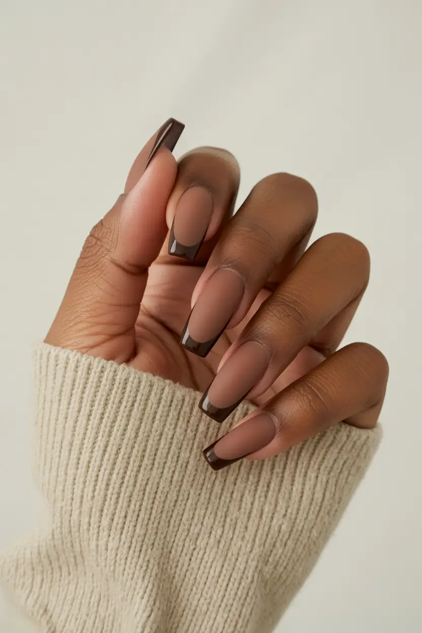 spring nails for dark skin Mocha French With a Glossy Edge