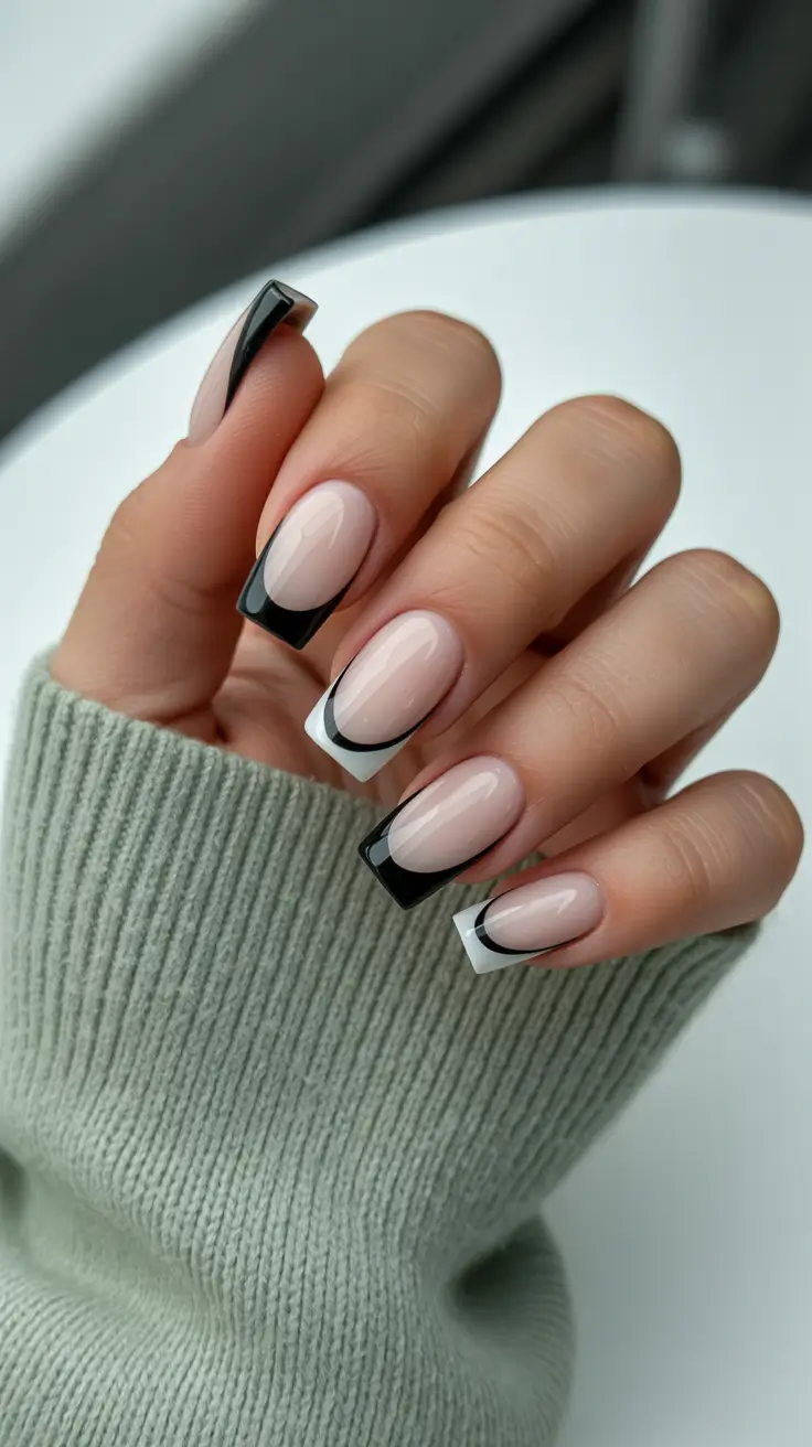 spring nails for dark skin Graphic Black And White Modern French