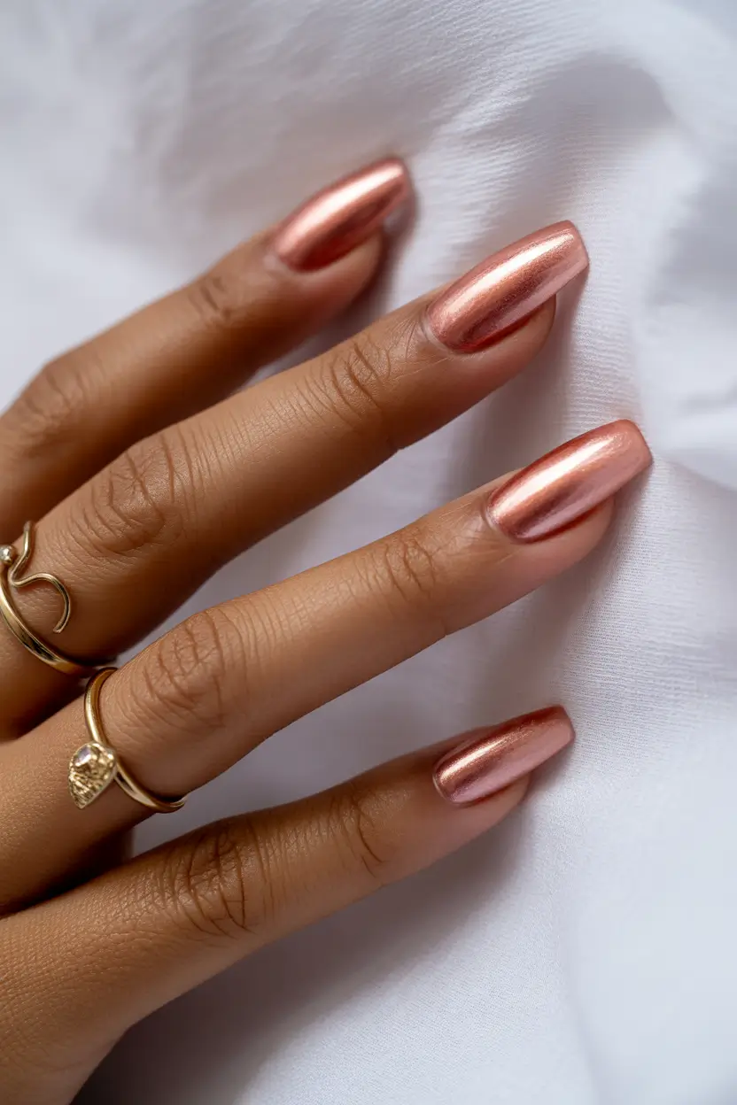 spring nails for dark skin Rose Chrome Glow