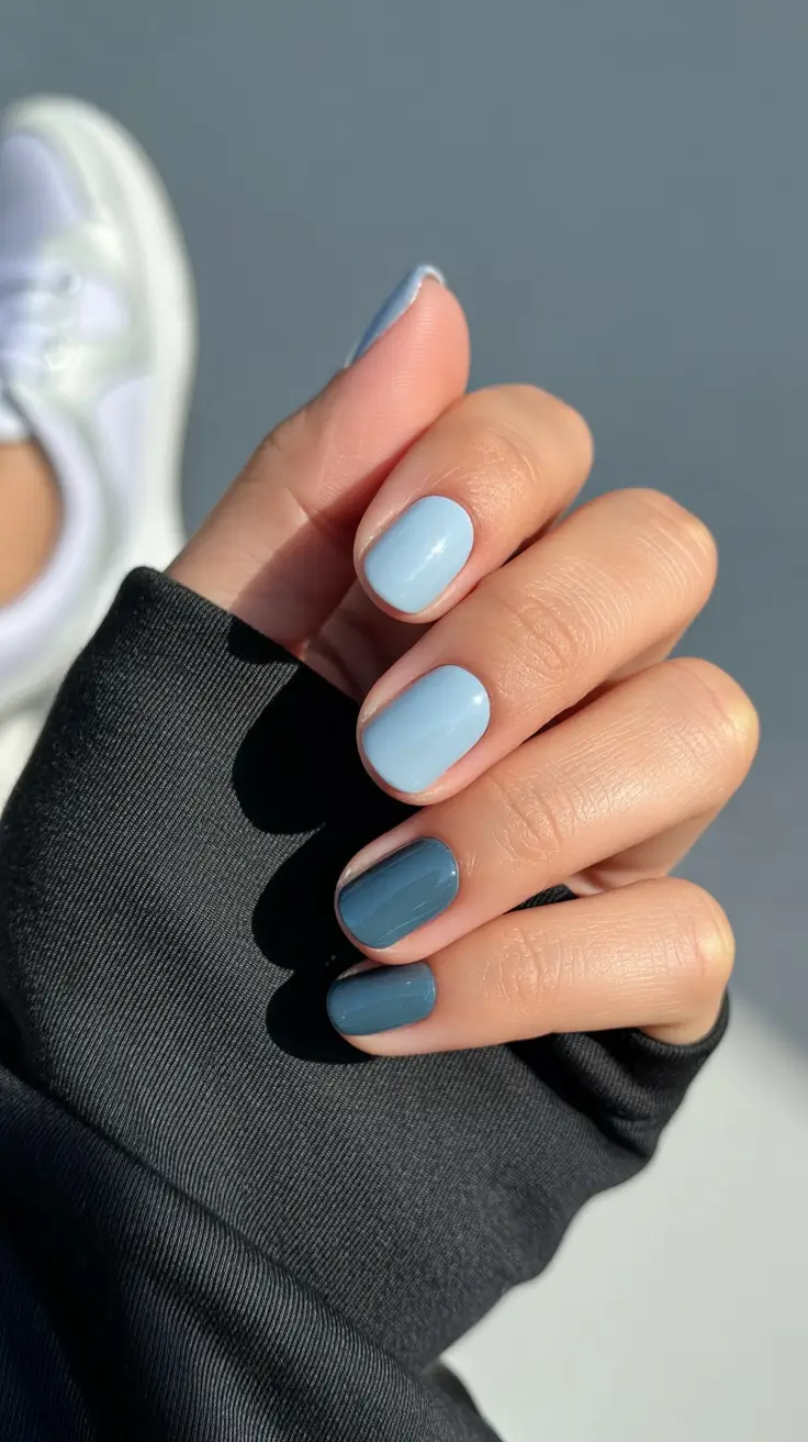 spring to summer season nails color ideas 2026 Powder Blue Minimalism That Feels Like Early Summer Air