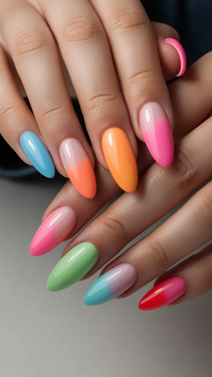 spring to summer season nails color ideas 2026 Playful Pastel Gradient Nails That Feel Like a Candy Color Story