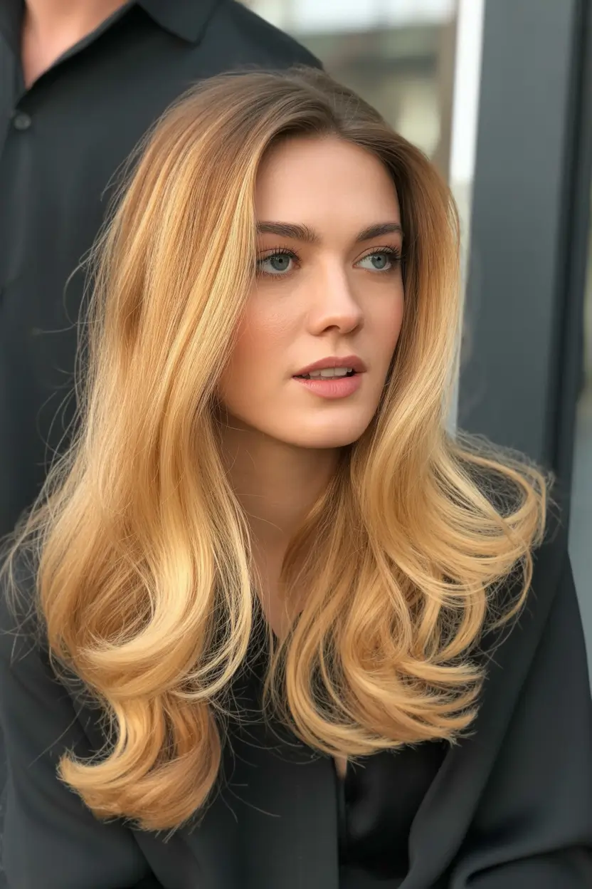summer hair color for blondes 2026 honey Golden Honey Layers With Soft Radiant Highlights